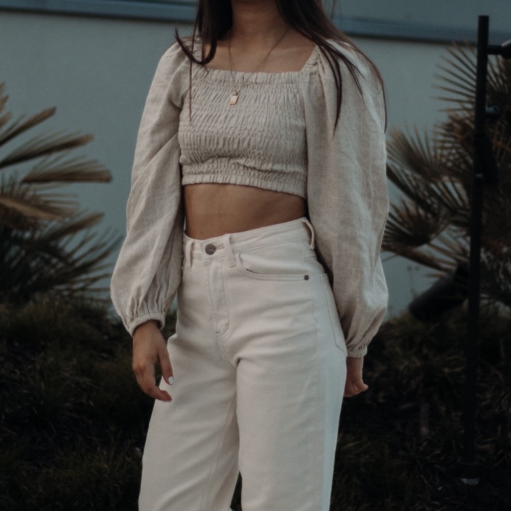 Böhme Tan Puff Sleeve Crop Top